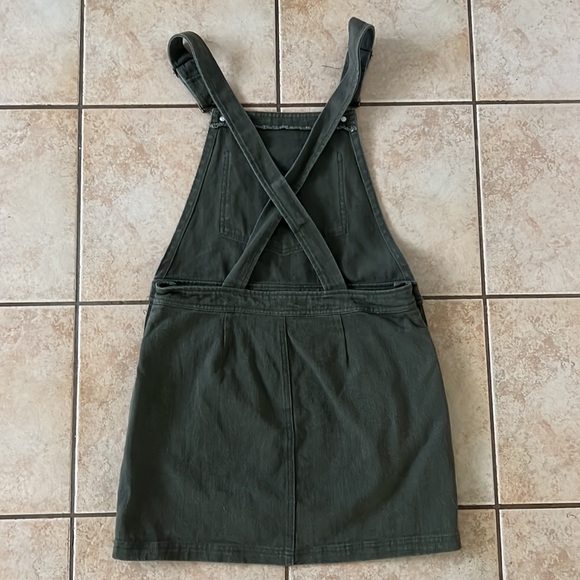 Forever 21 Olive Green Denim Overall Mini Dress, Sz Medium - Picture 2 of 6